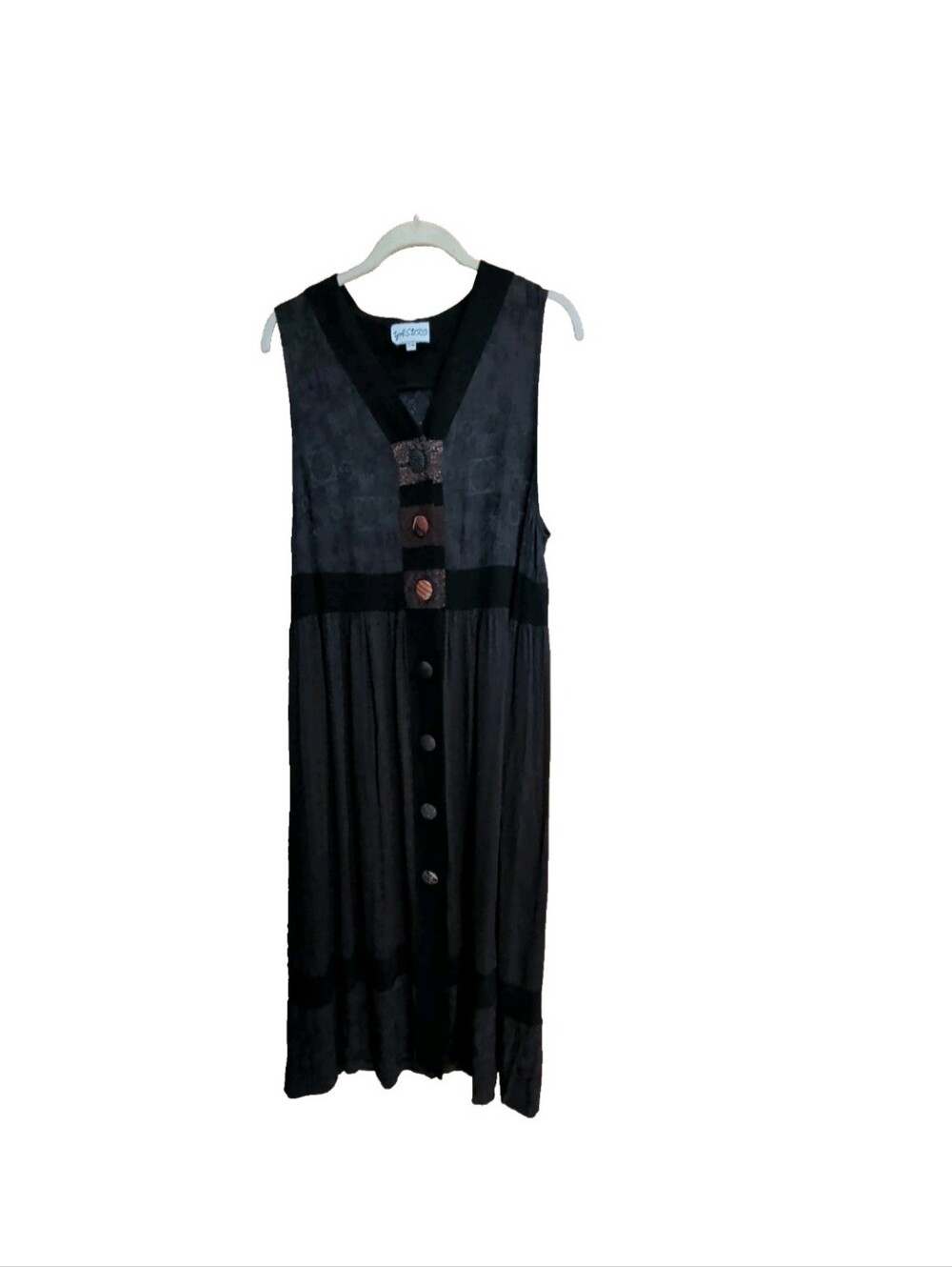 Yasuko Kurisaka Maxi Dress Black S/M Handwoven Art To Wear Lagenlook Mori Girl